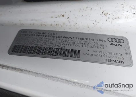 2007 Audi A8 4.2 from USA, damaged, VIN WAULV44E57N017270